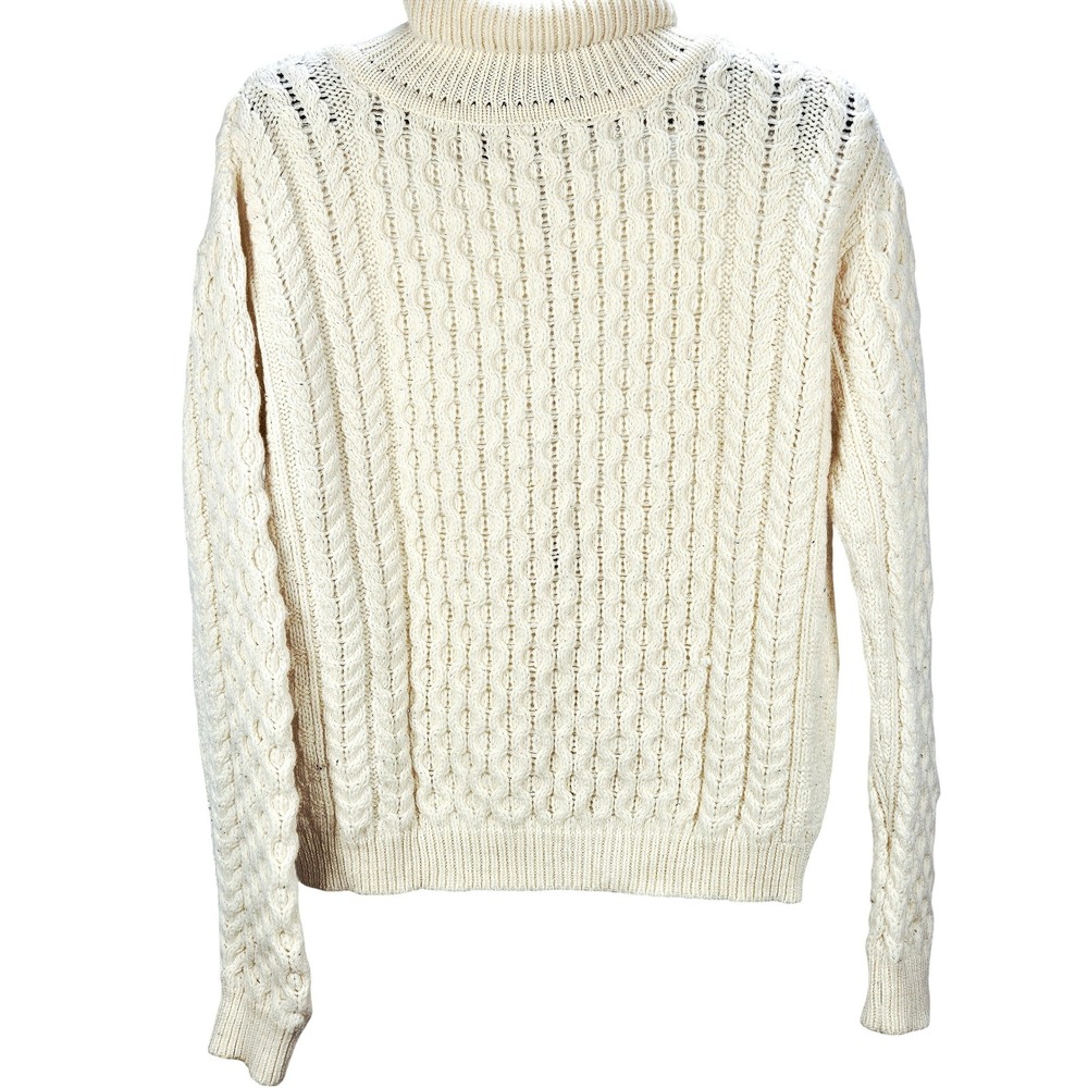 Vintage Inis Crafts Medium 100% Wool Cableknit‎ Turtleneck Sweater Fisherman